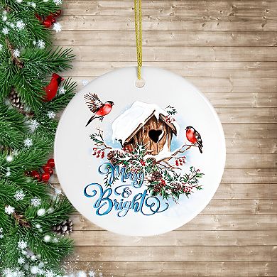 Merry & Bright Artistic Birdhouse Christmas Ornament