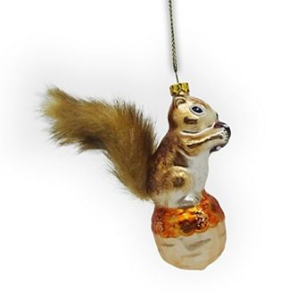 Squirrel and Nut Glass Christmas Ornament