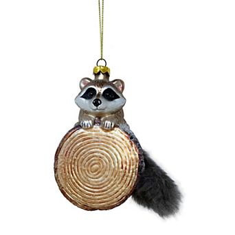 Woodland Raccoon Glass Christmas Ornament