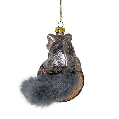 Woodland Raccoon Glass Christmas Ornament