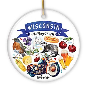 Artistic Wisconsin State Themes and Landmarks Christmas Ornament