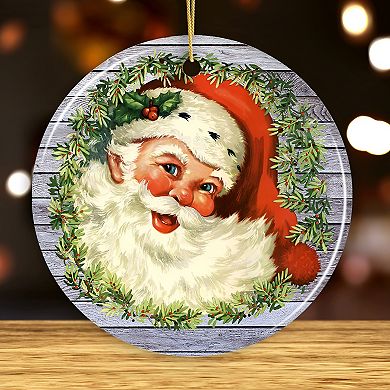 Victorian Santa Round Christmas Ornament, Version 1