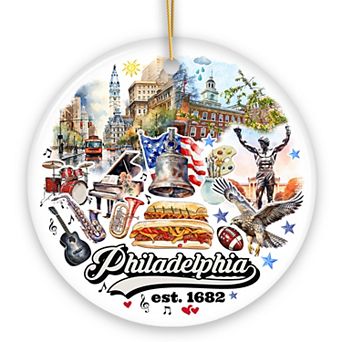 Artistic Philadelphia Handcrafted Ceramic Ornament, Vintage Pennsylvania Souvenir Gift, Circle