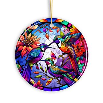 Natural Beauty and Elegance Hummingbird Ceramic Ornament, Stained Glass Theme Artistic Nature