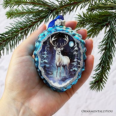 Arctic Animal Illustration Pinecone Glass Christmas Ornament Set