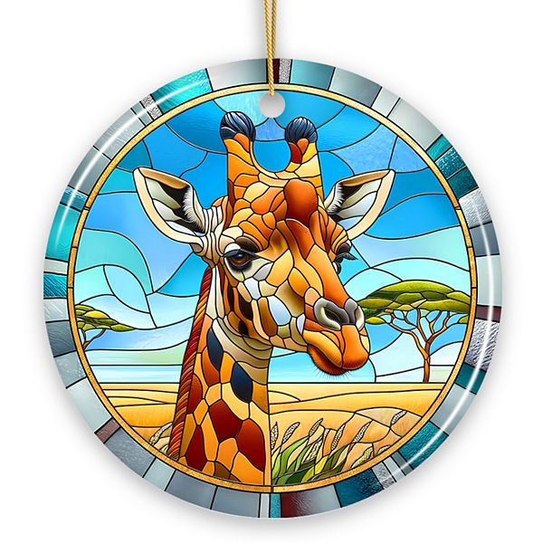 Giraffe Rendezvous Stained Glass Style Ceramic Ornament, African