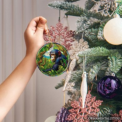 A Primate Safari Chimpanzee Stained Glass Style Ceramic Ornament, African Animals Christmas Gift