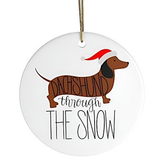 Dachshund Through The Snow Ornament, Funny Dog Cute, Circle