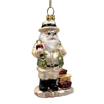 Adventurous Safari Santa Handblown Glass Ornament, African Jungle Explorer Travel Themed Christmas D