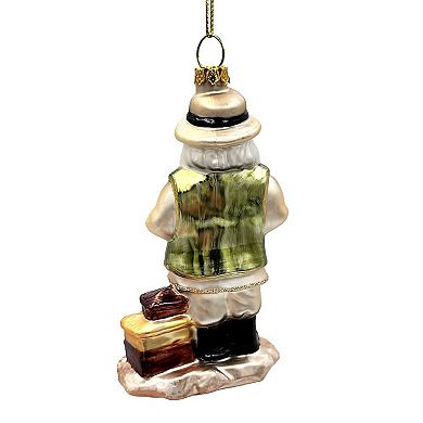 Adventurous Safari Santa Handblown Glass Ornament, African Jungle Explorer Travel Themed Christmas D