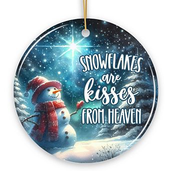Snowflakes are Kisses from Heaven Ornament, Snowman in Magical Night Remembrance Gift, Circle