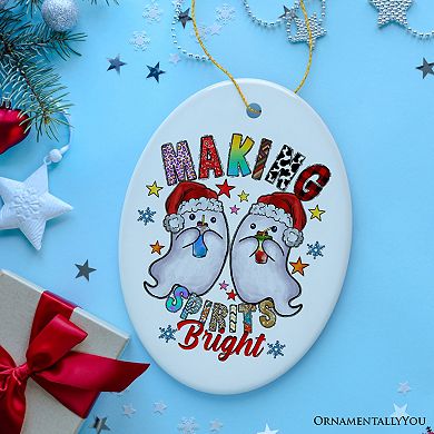 Making Spirits Bright Cute Ghost Duet Christmas Ornament, Ceramic Tree Decoration