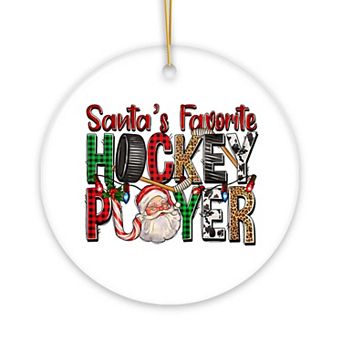 Santa’s Favorite Hockey Player Christmas Plaid Ornament