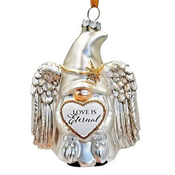 Love is Eternal Angelic Gnome Glass Ornament, White Angel Delicate Sentimental Tree Decoration