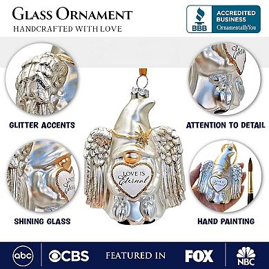 Love is Eternal Angelic Gnome Glass Ornament, White Angel Delicate Sentimental Tree Decoration