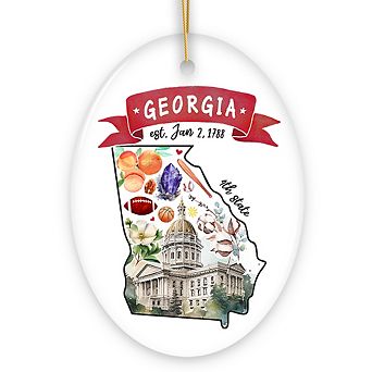Artistic Georgia State Themes and Landmarks Christmas Ornament