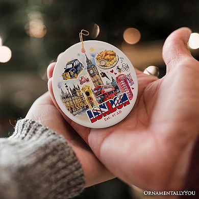 Classic London Artwork City Full of Landmarks Ornament, Vintage Souvenir of England