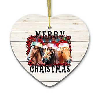 Merry Christmas Horse Stable Christmas Ornament, Heart Version