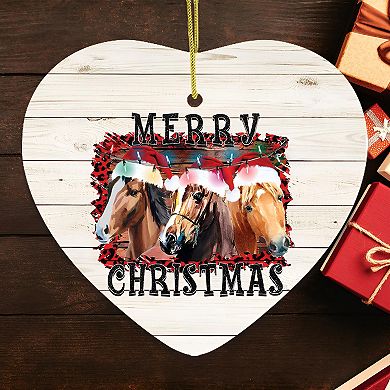 Merry Christmas Horse Stable Christmas Ornament, Heart Version