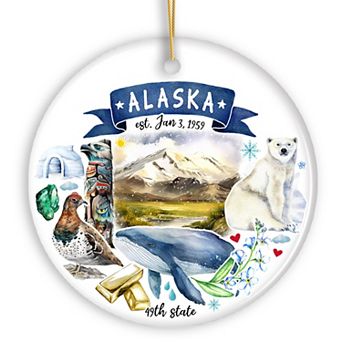 Artistic Alaska State Themes and Landmarks Christmas Ornament