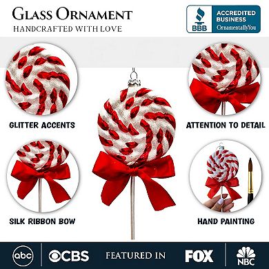 Red Swirl Candycane Lollipop Glass Christmas Ornament