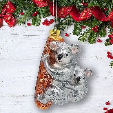 Koala Baby and Parent Glass Christmas Ornament