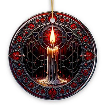 Candlelight for a Spine-Chilling Ambiance Stained Glass Style Ceramic Ornament, Halloween Themed