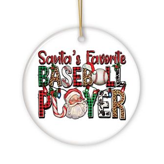 Santa’s Favorite Baseball Player Plaid Christmas Theme Ornament