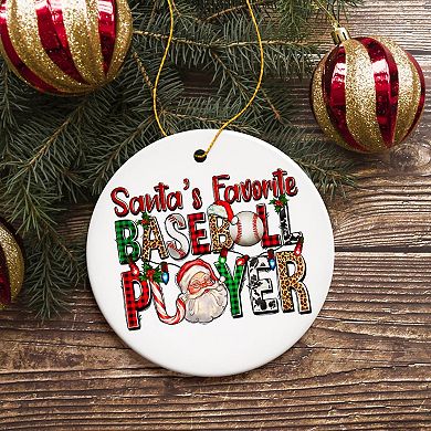 Santa’s Favorite Baseball Player Plaid Christmas Theme Ornament