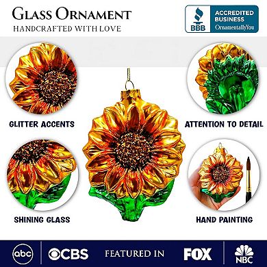 Glossy Charming Sunflower Glass Christmas Ornament, Flower Holiday Decor