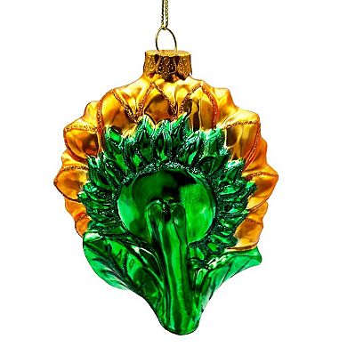 Glossy Charming Sunflower Glass Christmas Ornament, Flower Holiday Decor