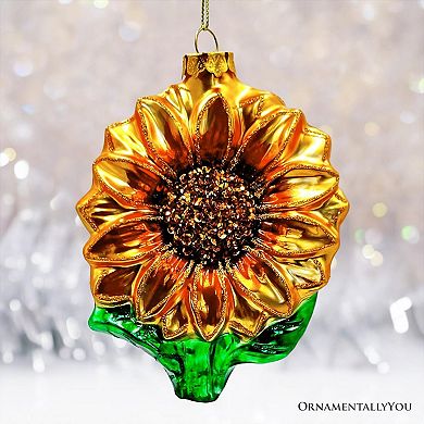 Glossy Charming Sunflower Glass Christmas Ornament, Flower Holiday Decor