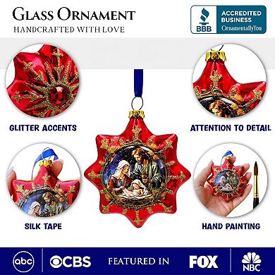 Graceful Nativity Star Glass Christmas Ornament, Unique Christian Religious Decor