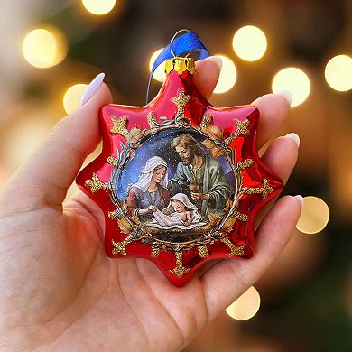 Graceful Nativity Star Glass Christmas Ornament, Unique Christian Religious Decor