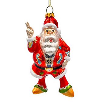 Groovy Santa Eclectic Hippie Glass Christmas Ornament, Unique Hippy Tree Decor