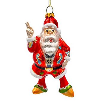 Groovy Santa Eclectic Hippie Glass Christmas Ornament, Unique Hippy Tree Decor