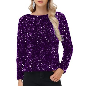 Women's Sequin Tops Long Sleeve Evening Party Concert Shirt Blouse