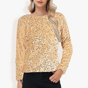 Women's Sequin Tops Long Sleeve Evening Party Concert Shirt Blouse