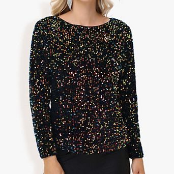 Women's Sequin Tops Long Sleeve Evening Party Concert Shirt Blouse