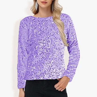 Women's Sequin Tops Long Sleeve Evening Party Concert Shirt Blouse