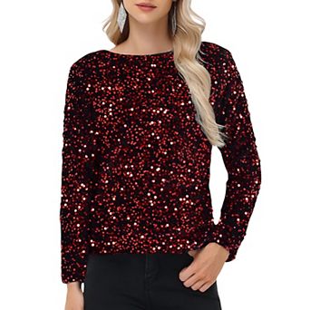 Women's Sequin Tops Long Sleeve Evening Party Concert Shirt Blouse