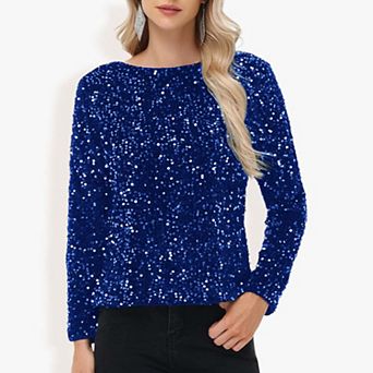 Women's Sequin Tops Long Sleeve Evening Party Concert Shirt Blouse