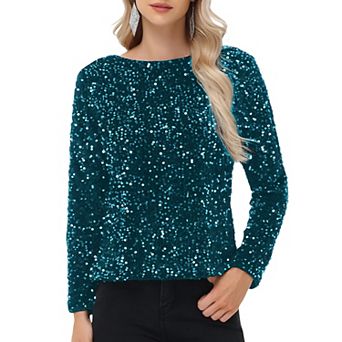 Women's Sequin Tops Long Sleeve Evening Party Concert Shirt Blouse