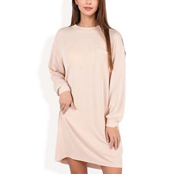 Women's Long Sleeve Ribbed Knit Dress with Front Pocket Detail