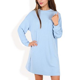 Women's Long Sleeve Ribbed Knit Dress with Front Pocket Detail