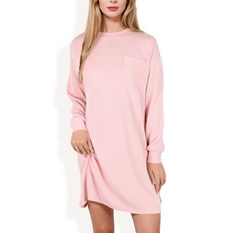 Women's Long Sleeve Ribbed Knit Dress with Front Pocket Detail