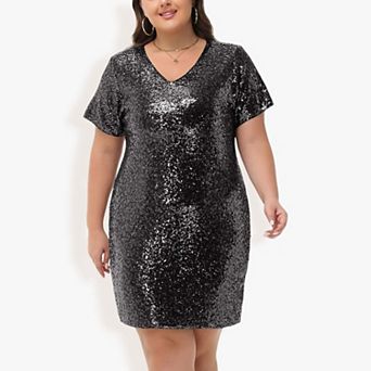 Women's Plus Size Short Sleeve Sequin Dresses T Shirt Shift Dress