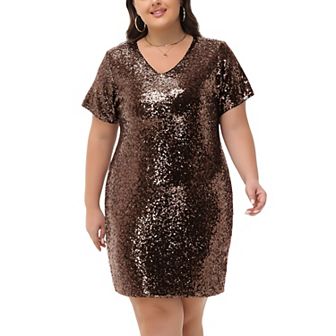 Women's Plus Size Short Sleeve Sequin Dresses T Shirt Shift Dress
