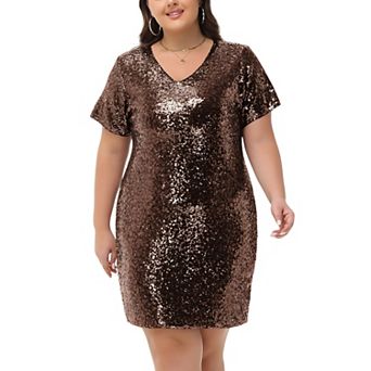 Women's Plus Size Short Sleeve Sequin Dresses T Shirt Shift Dress