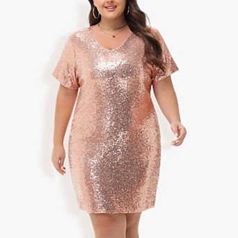 Women's Plus Size Short Sleeve Sequin Dresses T Shirt Shift Dress
